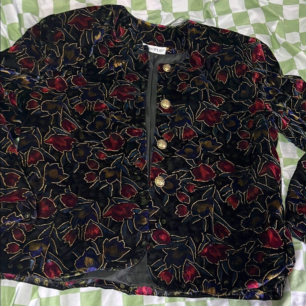 Floral Velvet Jacket with Gold Buttons